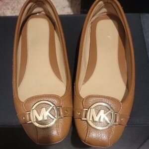 Michael Kors Brown Leather Flats with Gold Emblem